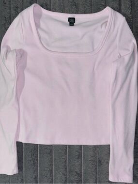 wild fable Light Pink Square Neck Long Sleeve Top